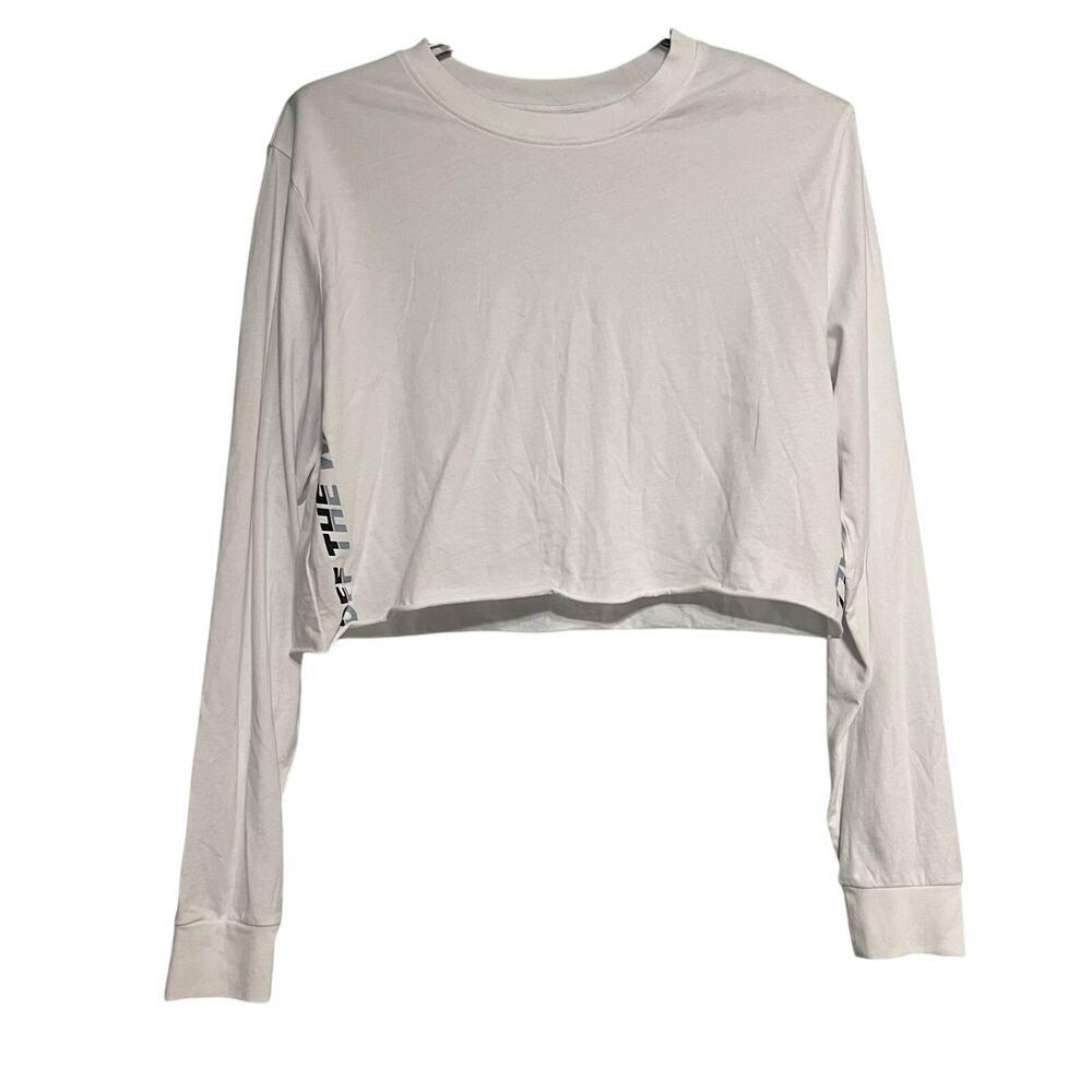 Vans Off The Wall White Cropped Long Sleeve Logo T Shirt Size Small New Tags